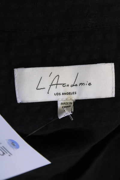 L'Academie Womens Short Sleeve V Neck Collared Mini Dress Black Size S
