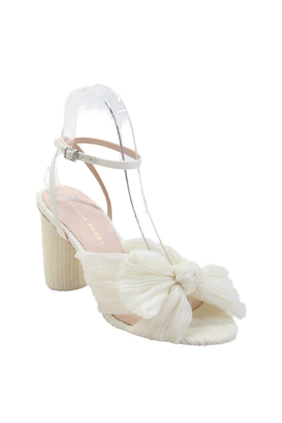 Loeffler Randall Womens Camellia Pleated Bow Heel with Ankle Strap - Pearl Size
