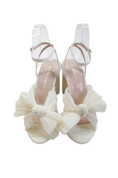 Loeffler Randall Womens Camellia Pleated Bow Heel with Ankle Strap - Pearl Size