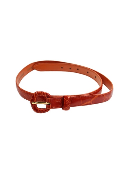 Lana Marks Womens Skinny Width Genuine Alligator Skin Buckle Belt Orange Small