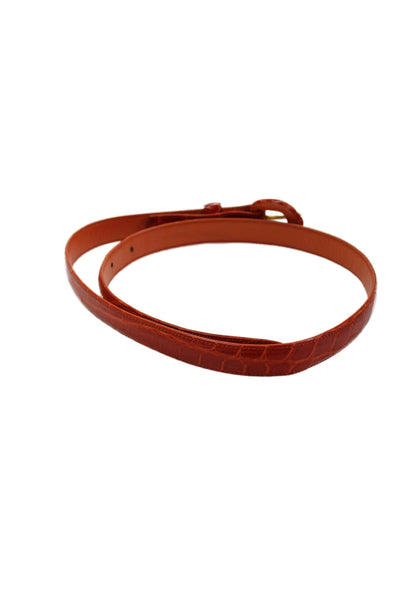 Lana Marks Womens Skinny Width Genuine Alligator Skin Buckle Belt Orange Small