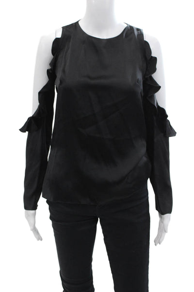 Cushnie Et Ochs Womens Silk Ruffled Cold Shoulder Blouse Jet Black Size 2