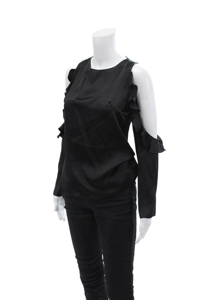 Cushnie Et Ochs Womens Silk Ruffled Cold Shoulder Blouse Jet Black Size 2