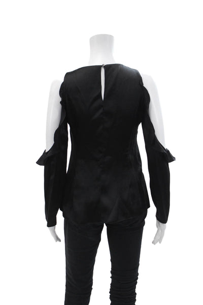 Cushnie Et Ochs Womens Silk Ruffled Cold Shoulder Blouse Jet Black Size 2