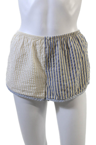 Aerie Womens Cotton Striped Buttoned Elastic Waist Casual Shorts Blue Size M