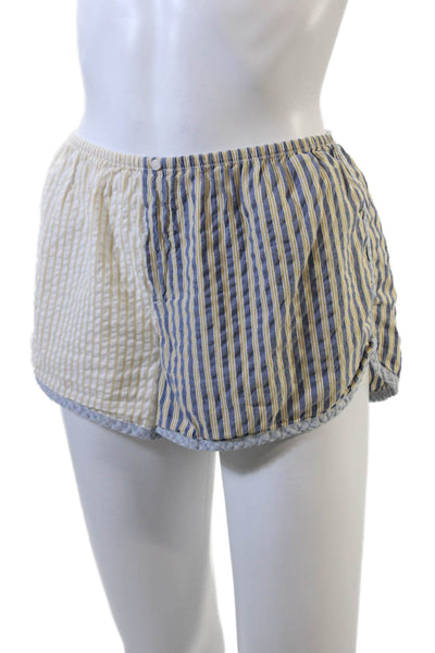 Aerie Womens Cotton Striped Buttoned Elastic Waist Casual Shorts Blue Size M