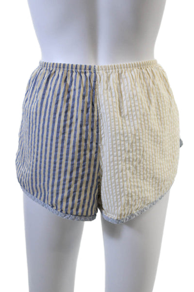Aerie Womens Cotton Striped Buttoned Elastic Waist Casual Shorts Blue Size M