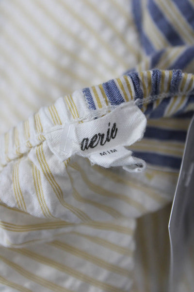 Aerie Womens Cotton Striped Buttoned Elastic Waist Casual Shorts Blue Size M