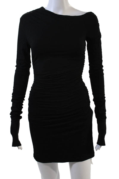 Superdown Womens Boat Neck Ruched Detail Long Sleeve Mini Dress Black Size XS