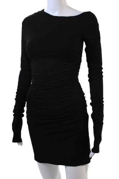 Superdown Womens Boat Neck Ruched Detail Long Sleeve Mini Dress Black Size XS