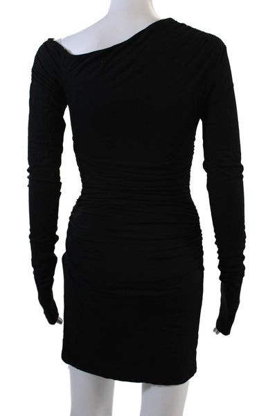 Superdown Womens Boat Neck Ruched Detail Long Sleeve Mini Dress Black Size XS