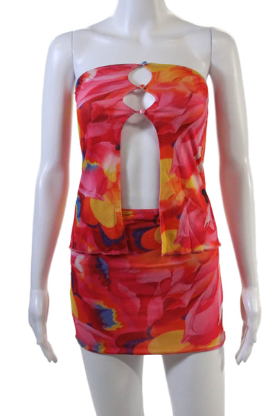Superdown Womens Buttoned Detail Abstract Print Top & Mini Skirt Pink Size XS