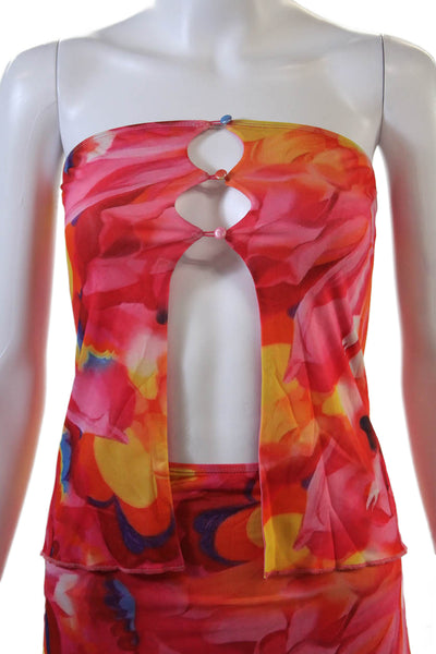 Superdown Womens Buttoned Detail Abstract Print Top & Mini Skirt Pink Size XS