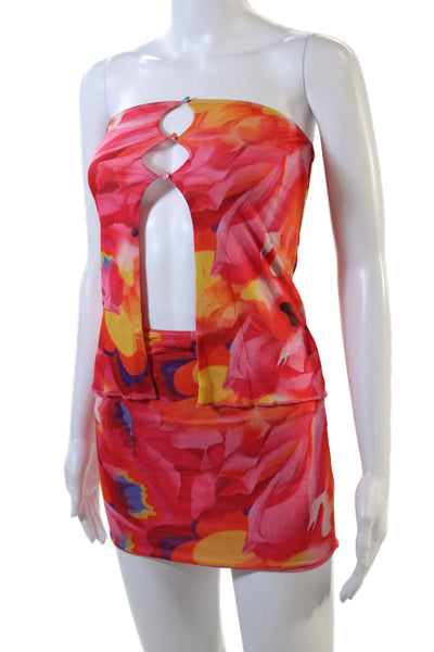 Superdown Womens Buttoned Detail Abstract Print Top & Mini Skirt Pink Size XS
