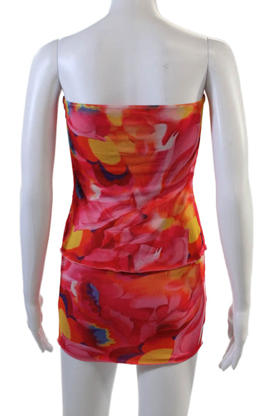 Superdown Womens Buttoned Detail Abstract Print Top & Mini Skirt Pink Size XS