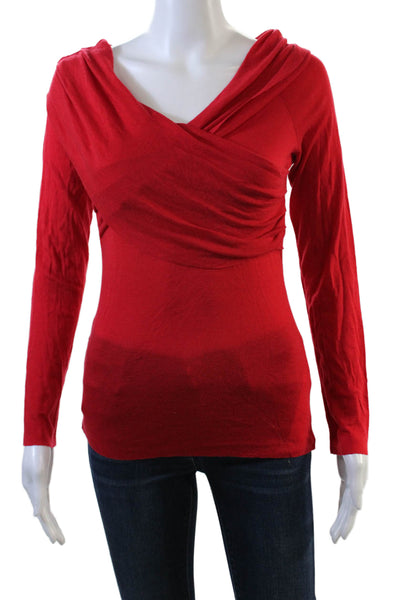 Babaton Aritzia Womens Pleated Detail Fitted Long Sleeve Blouse Red Size M