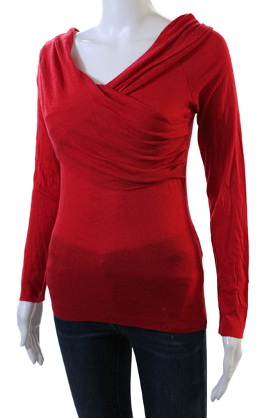 Babaton Aritzia Womens Pleated Detail Fitted Long Sleeve Blouse Red Size M