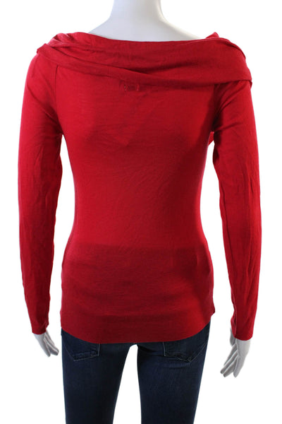 Babaton Aritzia Womens Pleated Detail Fitted Long Sleeve Blouse Red Size M