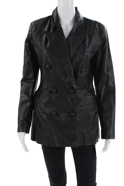 BLANKNYC Womens Faux Leather Double Breasted Button Down Jacket Black Size Small