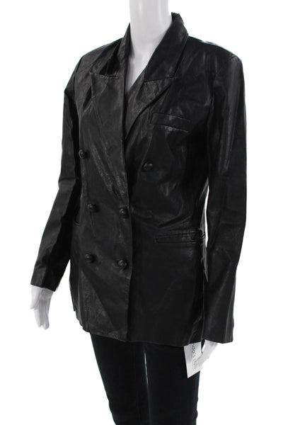 BLANKNYC Womens Faux Leather Double Breasted Button Down Jacket Black Size Small