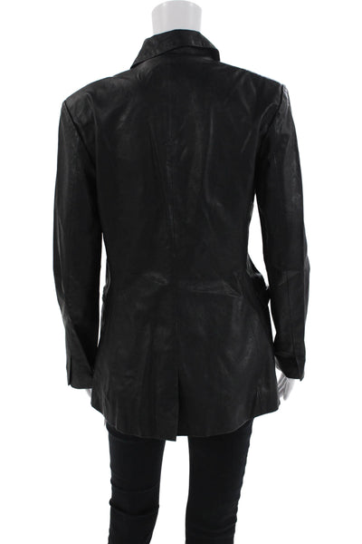 BLANKNYC Womens Faux Leather Double Breasted Button Down Jacket Black Size Small