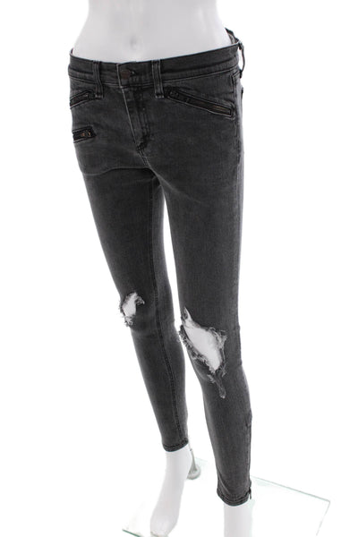 Rag & Bone Jean Womens Zipper Ankle Skinny Leg Jeans Thorne Black Cotton Size 28