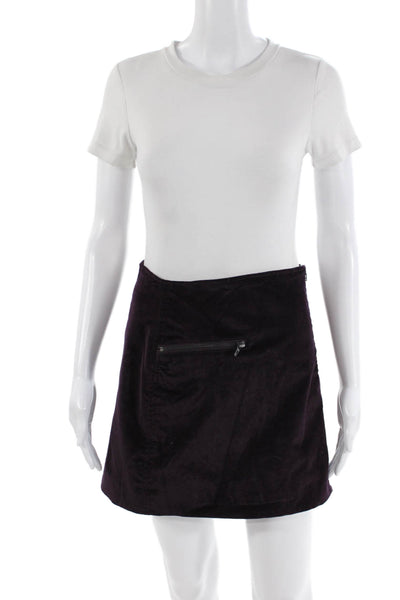 BLANKNYC Womens Velvet Front Zipper Mini Skirt Plum Purple Cotton Size 25