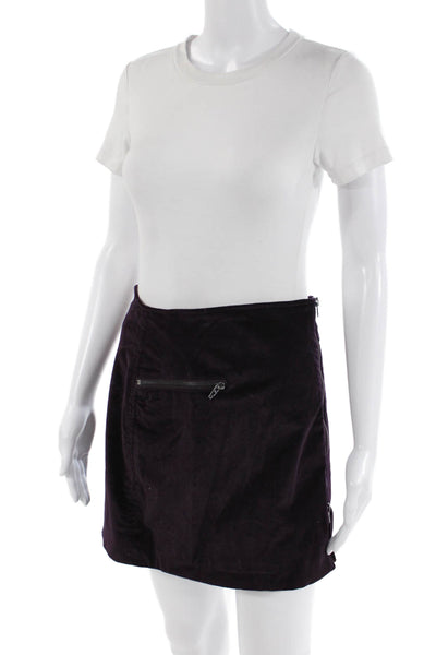 BLANKNYC Womens Velvet Front Zipper Mini Skirt Plum Purple Cotton Size 25