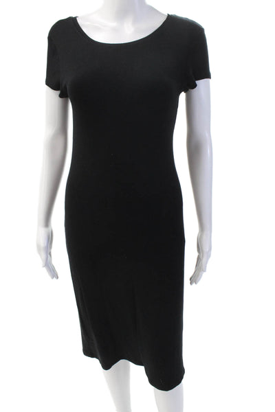 Club Monaco Womens Ribbed Short Sleeves A Line Maxi Dress Black Size Small