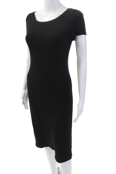 Club Monaco Womens Ribbed Short Sleeves A Line Maxi Dress Black Size Small