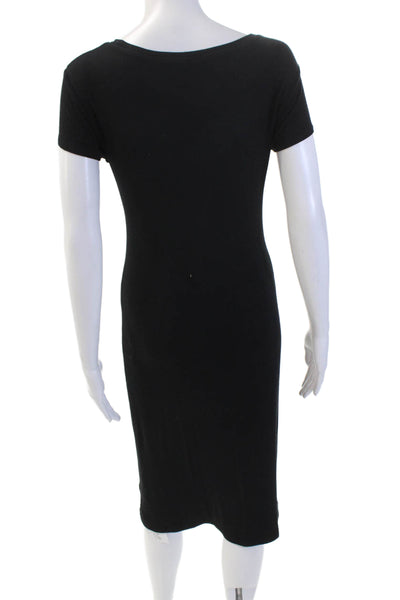 Club Monaco Womens Ribbed Short Sleeves A Line Maxi Dress Black Size Small