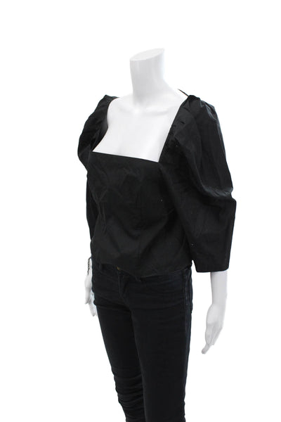 Vince Women's Square Neck Short Sleeves Cotton Cropped Blouse Black Size 8