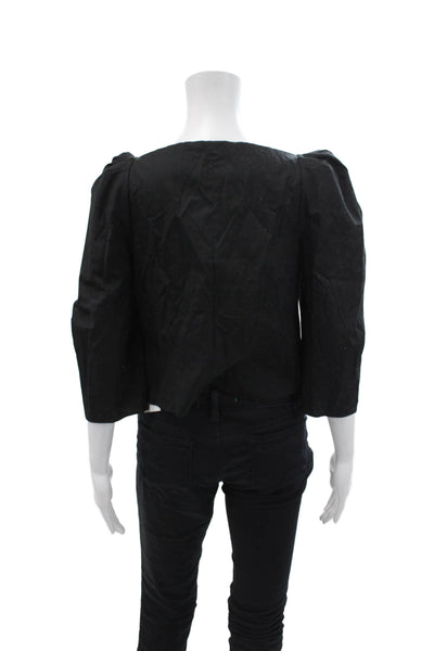 Vince Women's Square Neck Short Sleeves Cotton Cropped Blouse Black Size 8