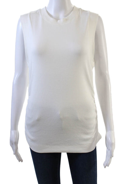 Reiss Womens Cotton Ribbed Sleeveless Crewneck Gathered Tank White Size L