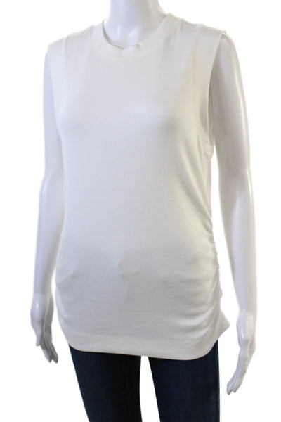 Reiss Womens Cotton Ribbed Sleeveless Crewneck Gathered Tank White Size L