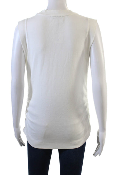 Reiss Womens Cotton Ribbed Sleeveless Crewneck Gathered Tank White Size L