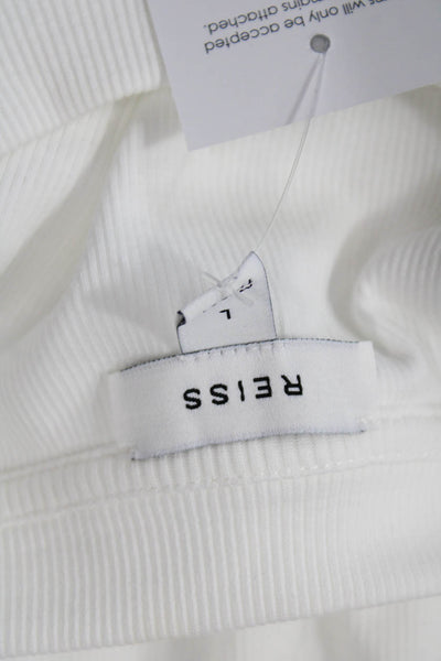 Reiss Womens Cotton Ribbed Sleeveless Crewneck Gathered Tank White Size L