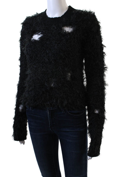 Acne Studios Womens Hairy Web Crew Neck Sweater - Black Size XXS