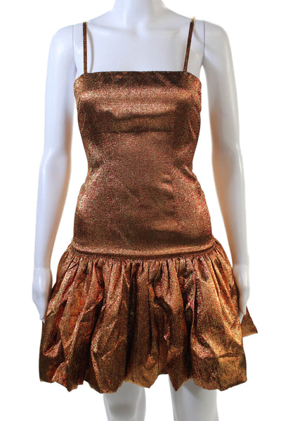 Dur Doux Womens Brocade Short Balloon Dress - Orange Size XS