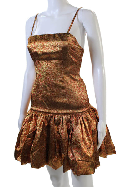 Dur Doux Womens Brocade Short Balloon Dress - Orange Size XS