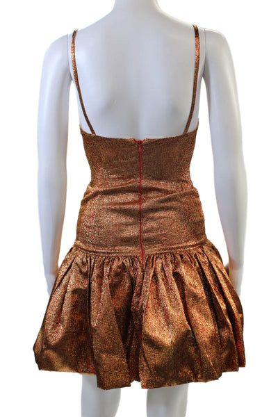 Dur Doux Womens Brocade Short Balloon Dress - Orange Size XS