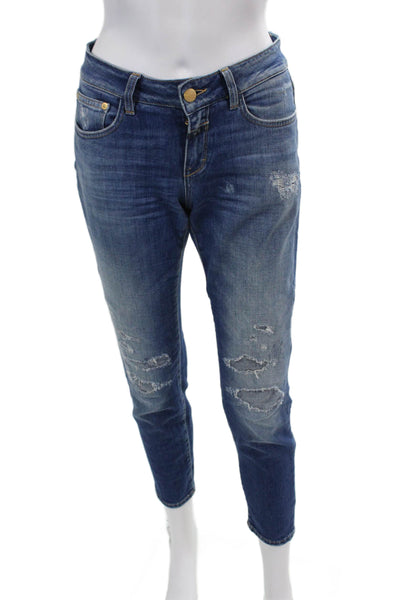 Closed Womens Zipper Fly High Rise Distressed Skinny Ankle Jeans Blue Size 25