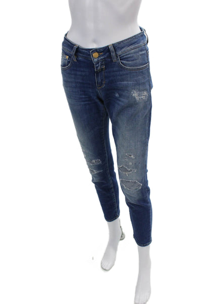 Closed Womens Zipper Fly High Rise Distressed Skinny Ankle Jeans Blue Size 25