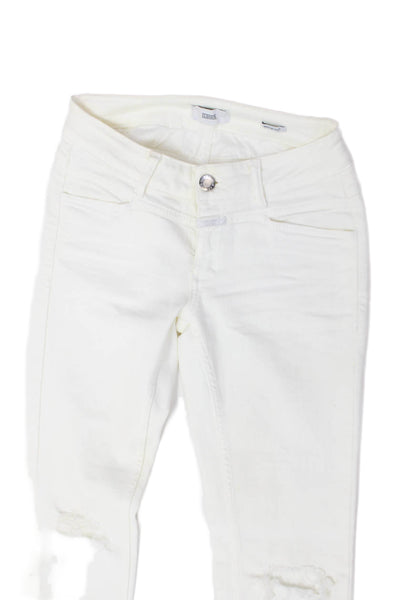 Closed Womens Zipper Fly High Rise Fringe Cropped Distressed Jeans White Size 25