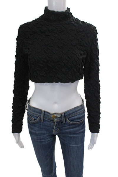 Dur Doux Womens Puckered Knit Long Sleeve Crop Top - Black Size S