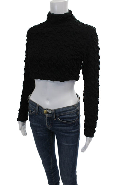 Dur Doux Womens Puckered Knit Long Sleeve Crop Top - Black Size S