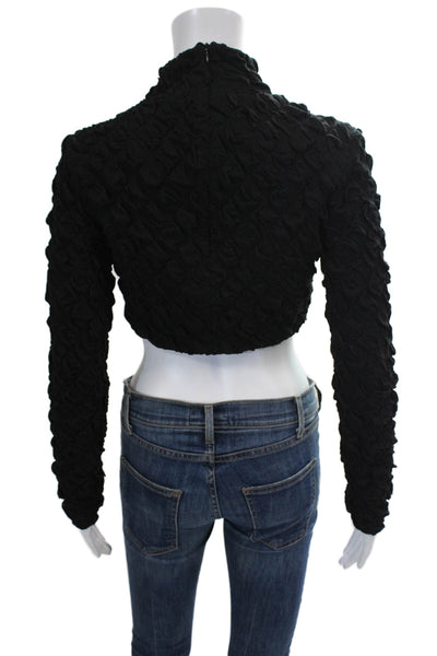 Dur Doux Womens Puckered Knit Long Sleeve Crop Top - Black Size S
