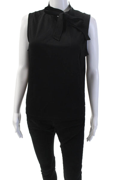 Salvatore Ferragamo Womens Sleeveless V-neck Tie Front Tank Blouse Black Size M
