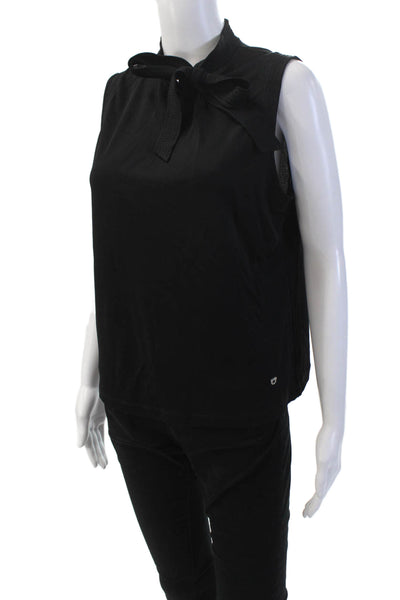 Salvatore Ferragamo Womens Sleeveless V-neck Tie Front Tank Blouse Black Size M