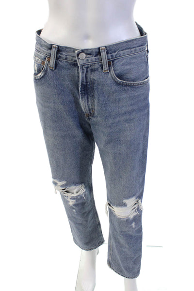 Agolde Womens Cotton Zip Button Straight Leg Denim Jeans Blue Size EUR 25